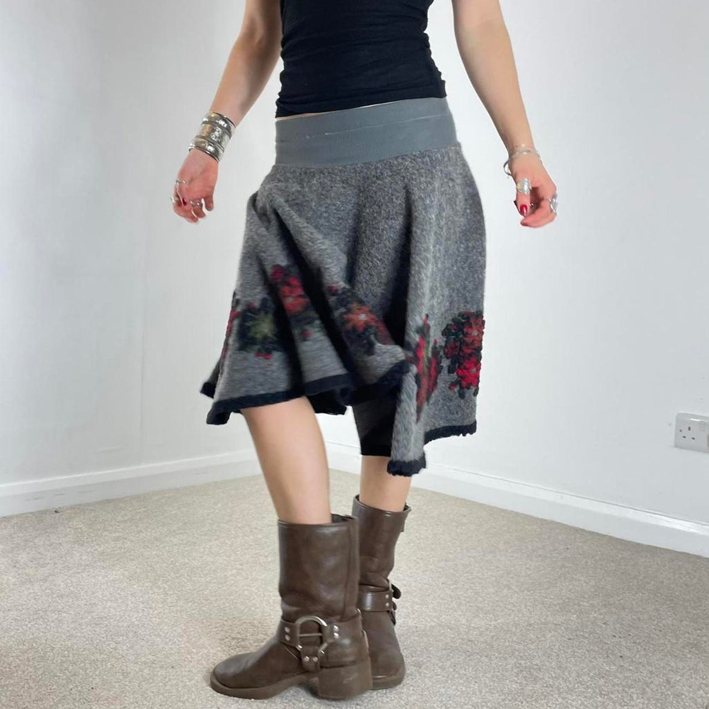 Grey floral wool circle skirt