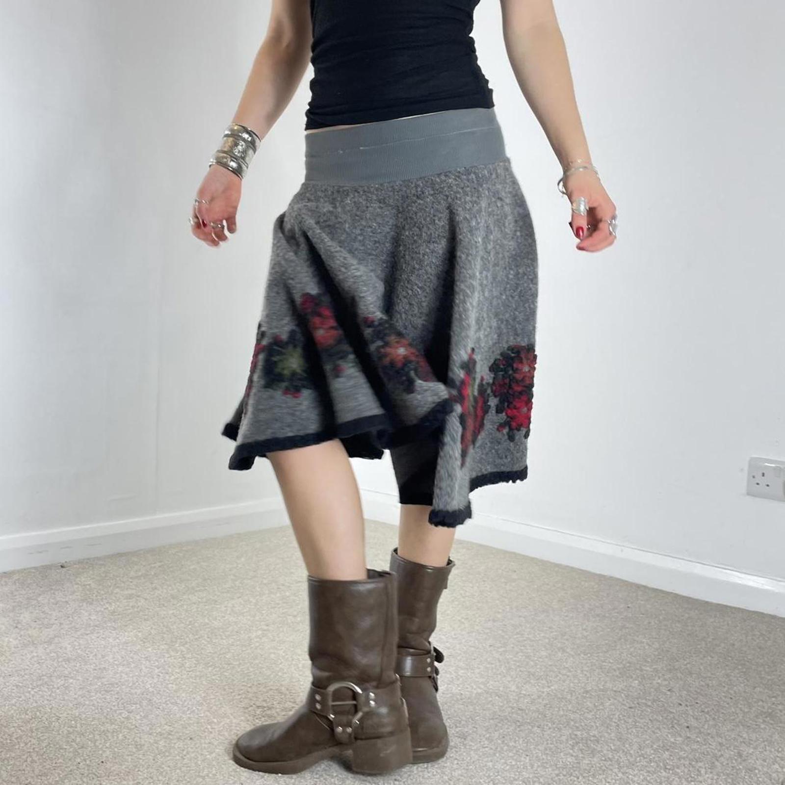 Grey floral wool circle skirt