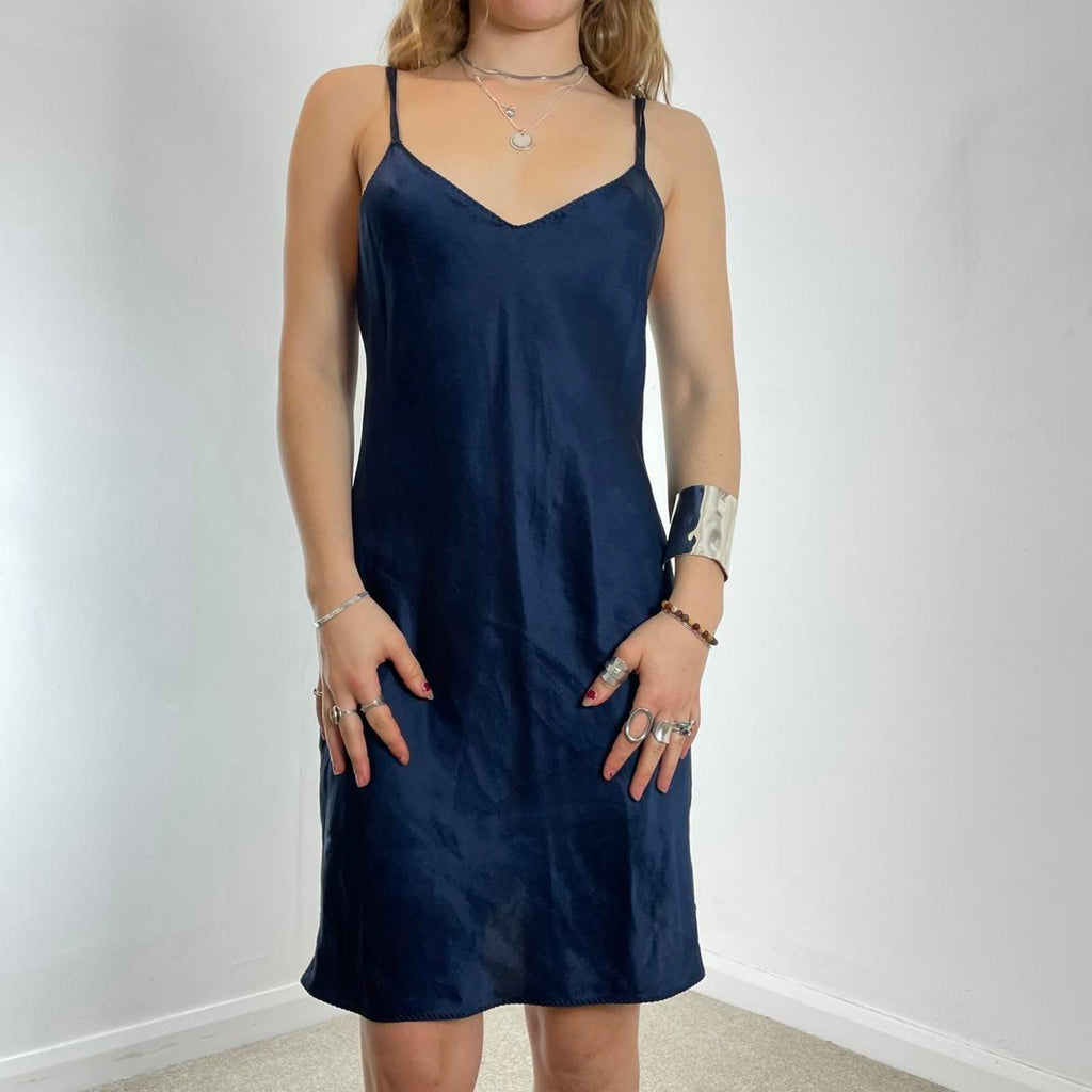Sliky navy blue v neck slip dress