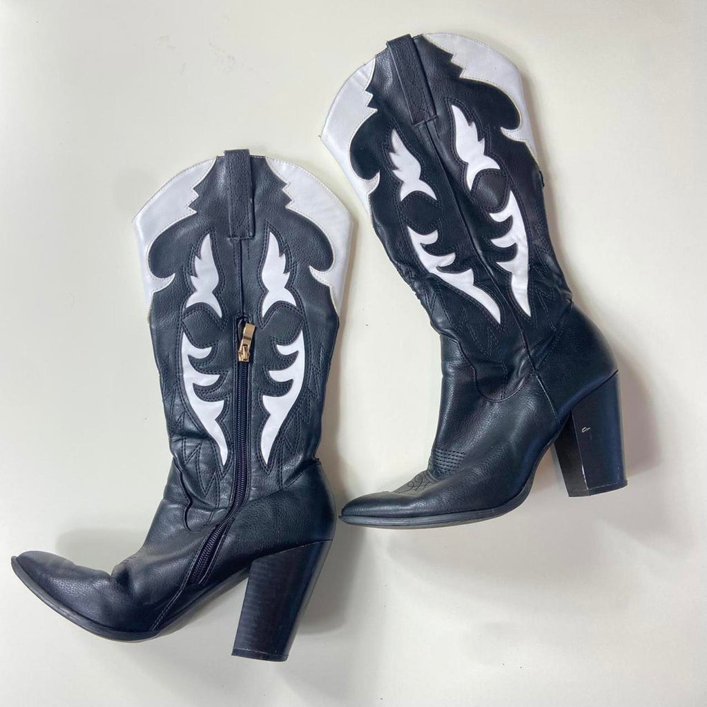 Insane black and white cow girl heeled boots!