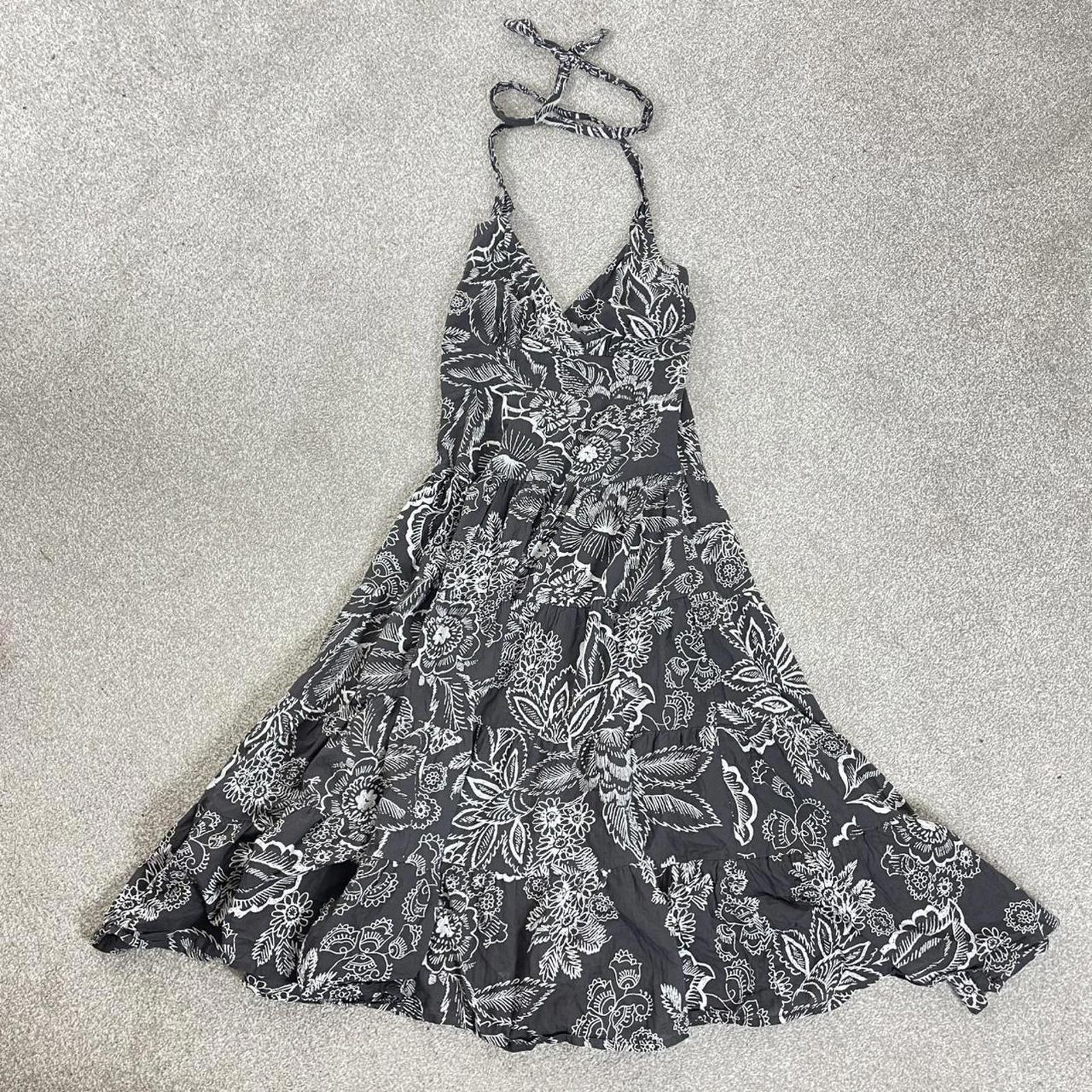 Vintage floral full length halter neck brown and white dress