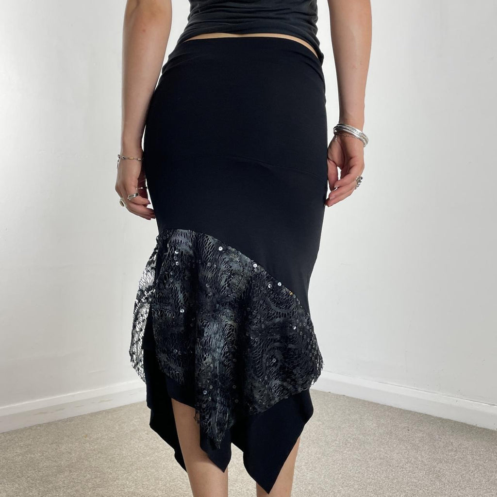 Vintage asymetrical mesh sequined long/short foldover skirt