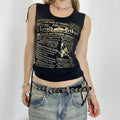 y2k Black and gold graphic tank top with adjustable straps