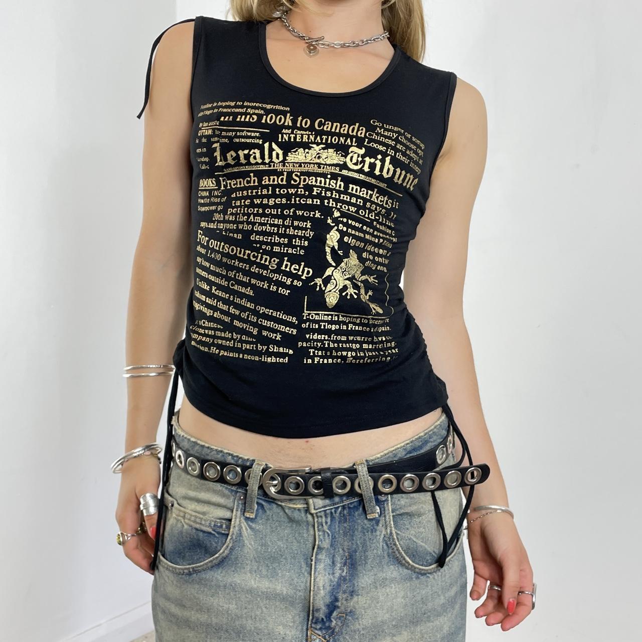 y2k Black and gold graphic tank top with adjustable straps