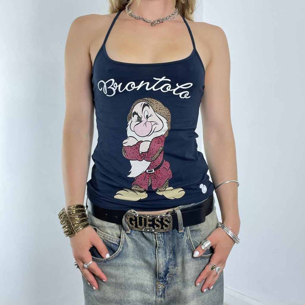 Navy cross back graphic disney fitted top