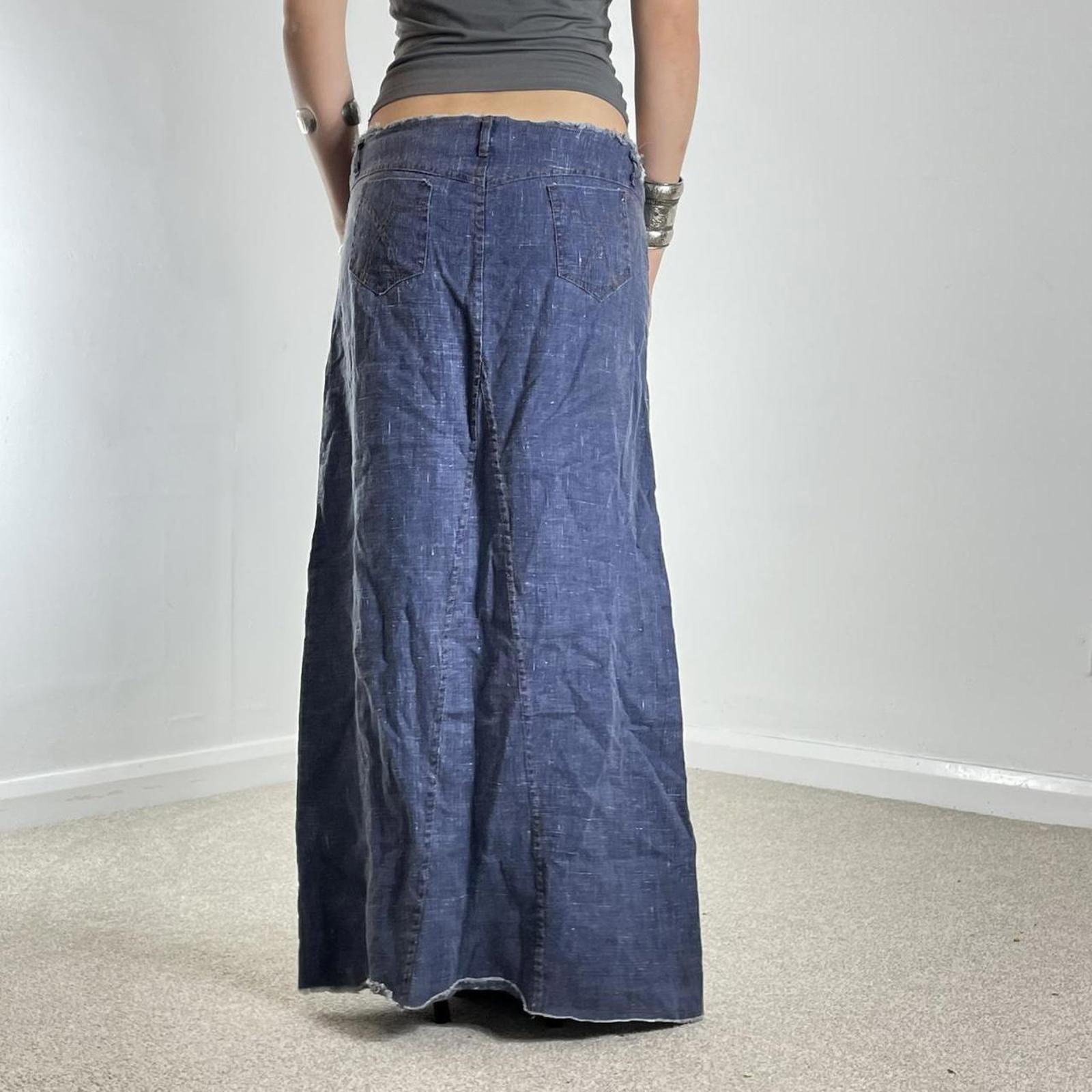 Navy blue loose flowy maxi skirt with a raw hem