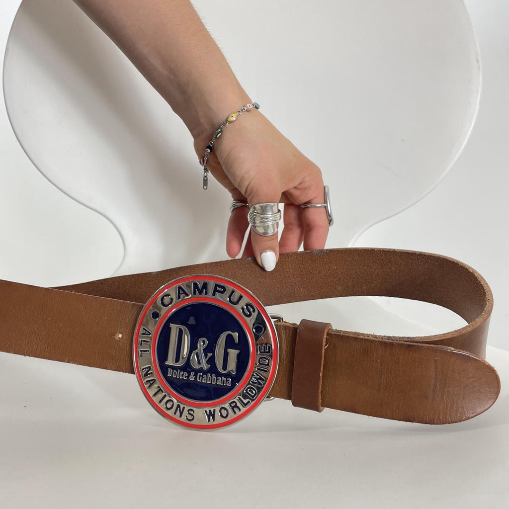 Retro D&G Circular buckle brown leather belt