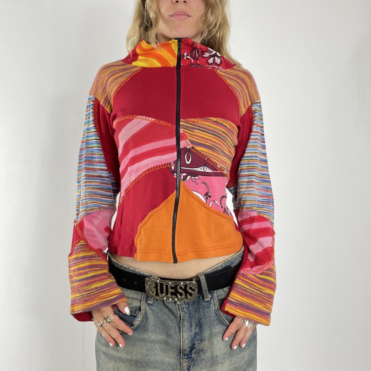 Boho multi-patterned flared zip up jumper