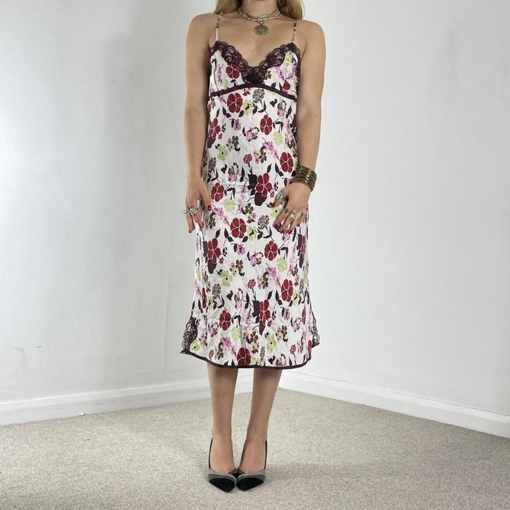 White and brown floral printed maxi dress