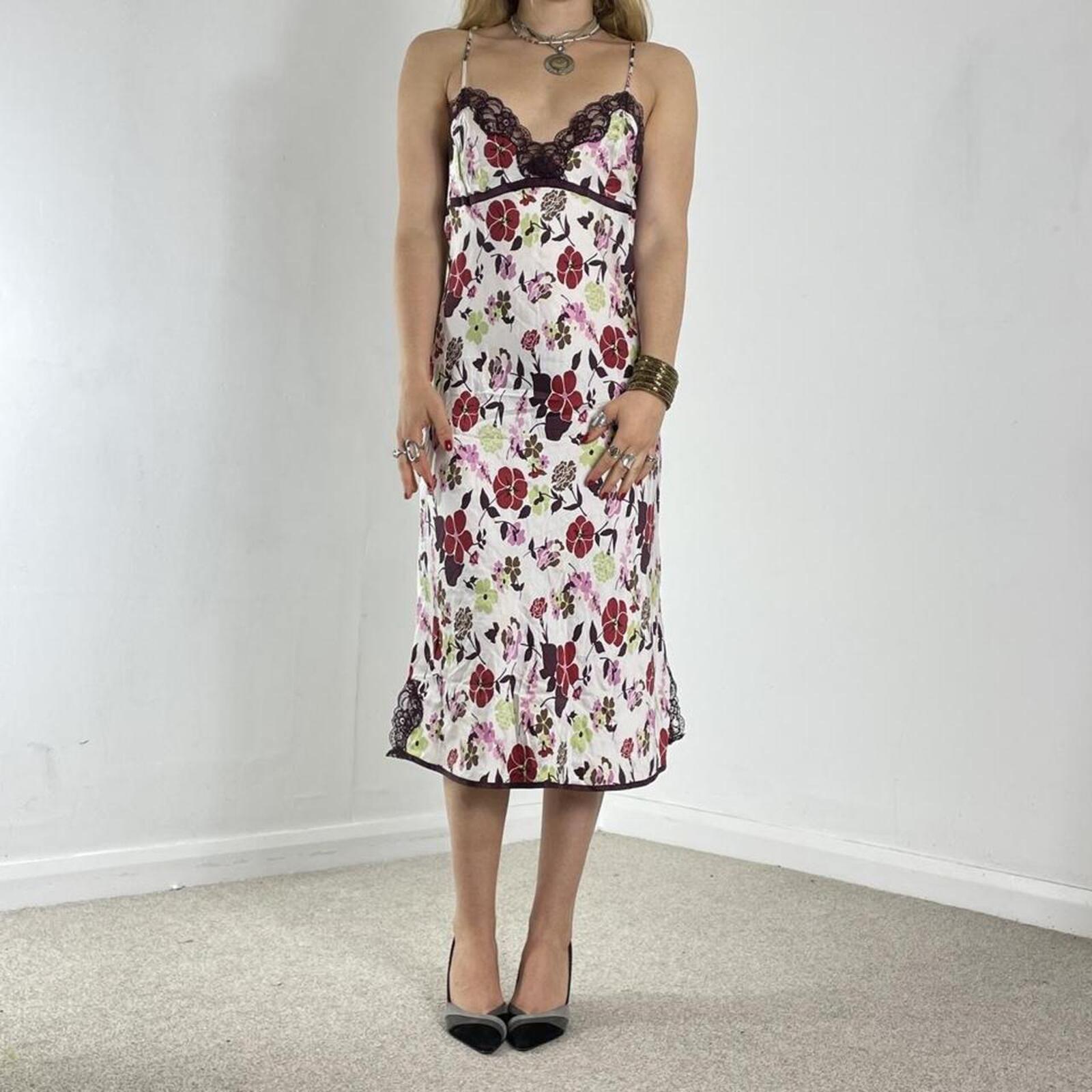 White and brown floral printed maxi dress