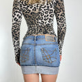 Y2k denim micro skirt with silver sequined patch at the back