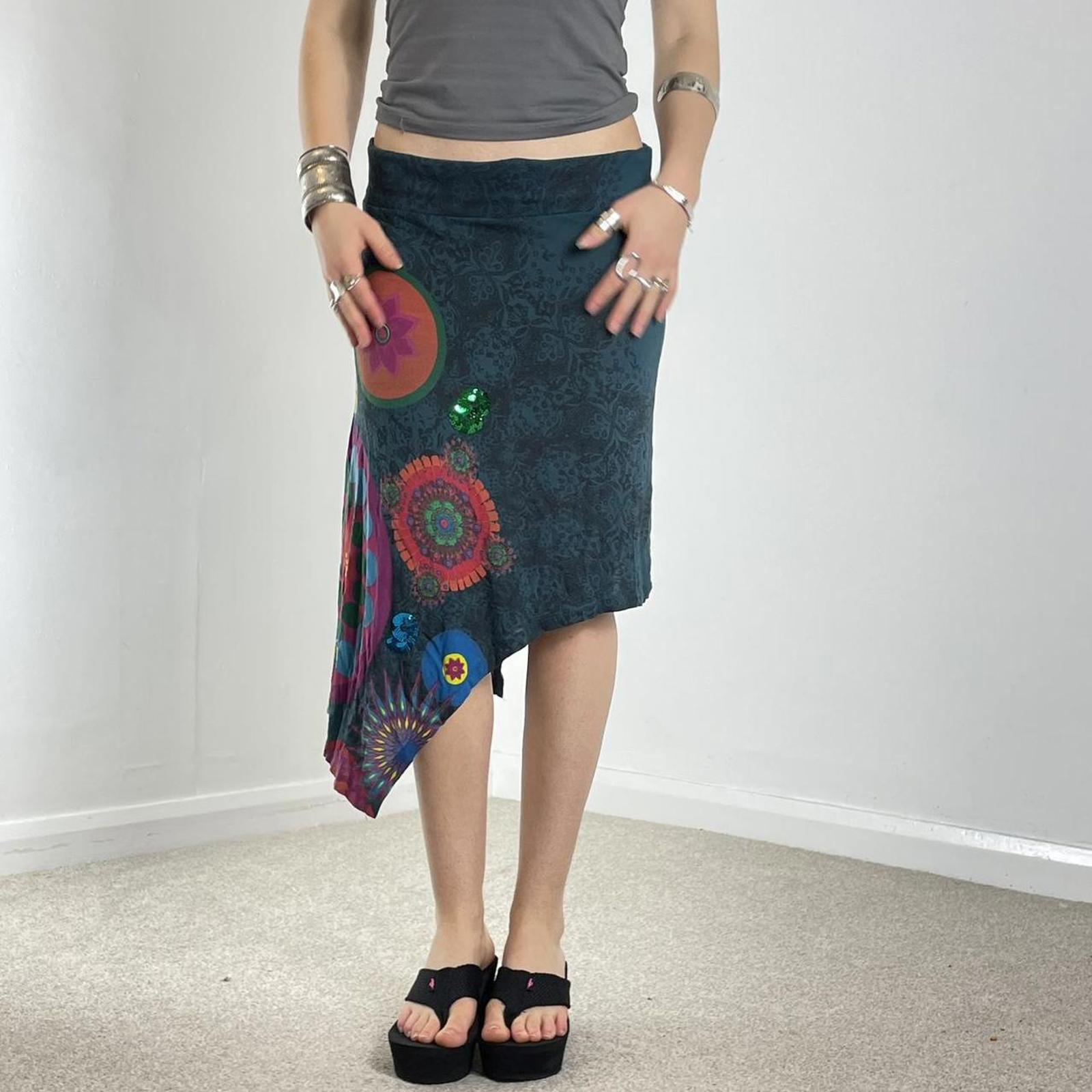 Teal green asymetrical graphic desigual skirt