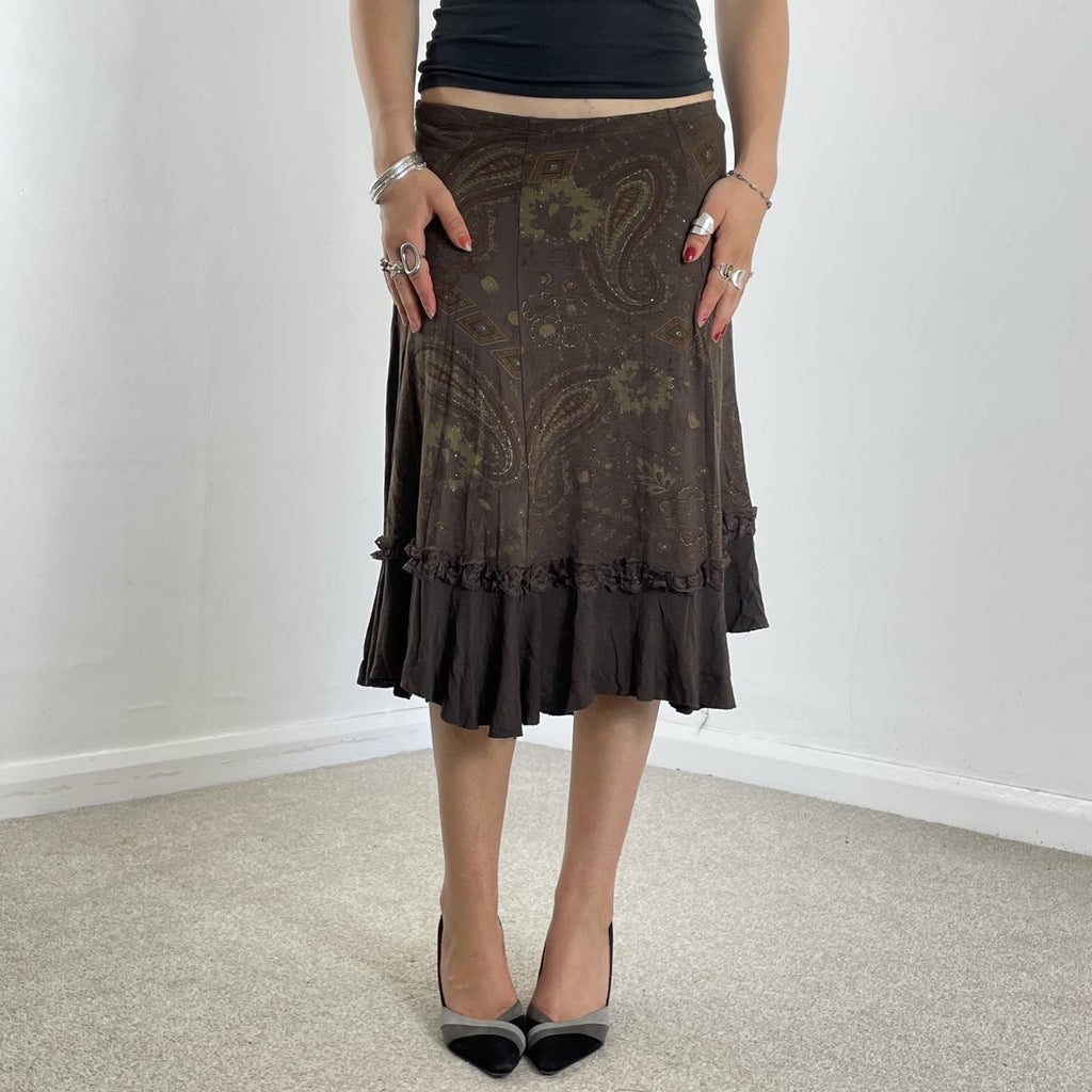 Gorgeous vintage paisley gold and brown midi skirt