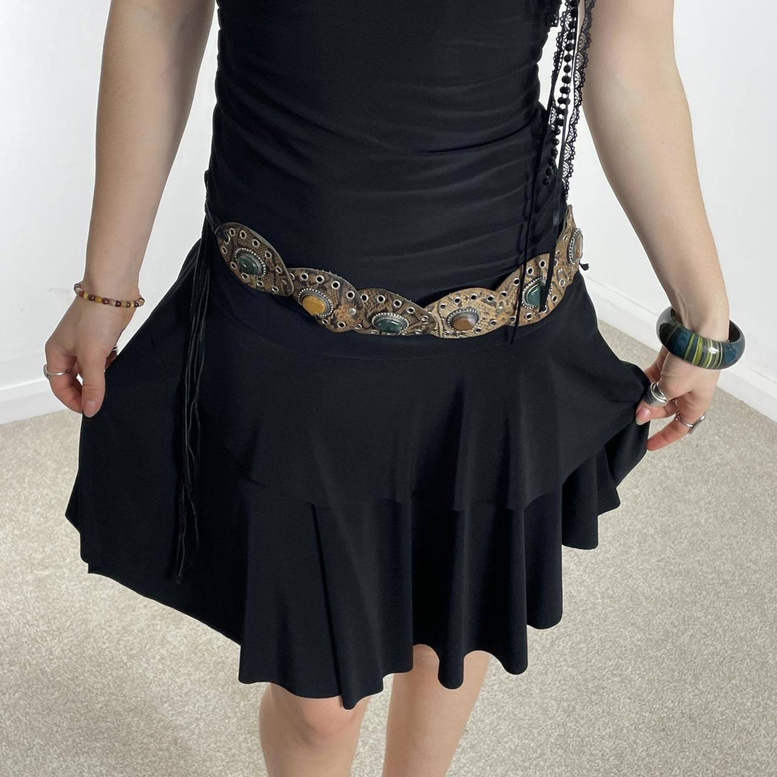 Vintage brown and multi colored gem tie up belt, with studs