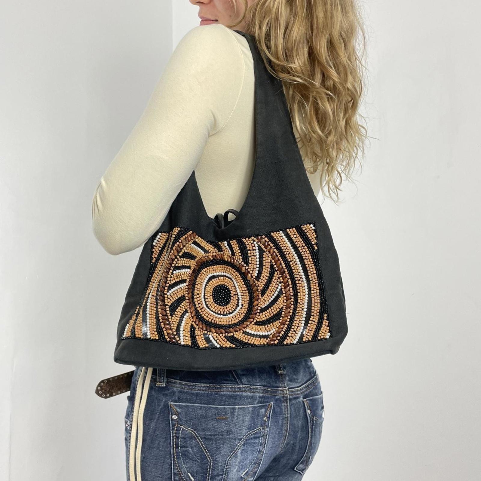 Bohemian deep brown slouch beaded bag
