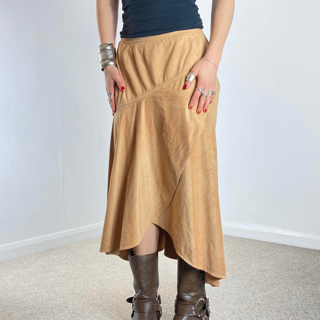 Vintage suade tan wrap maxi skirt