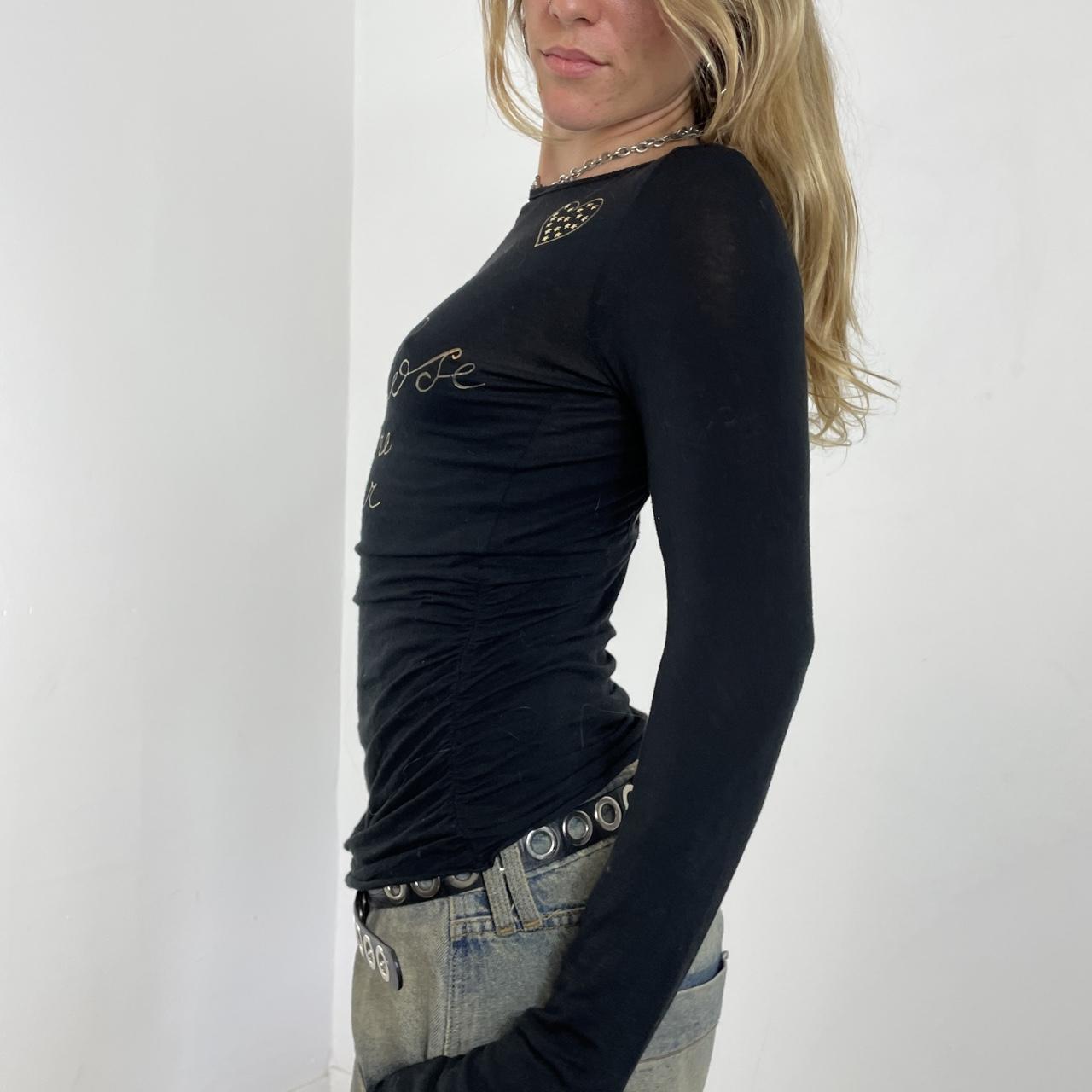 Graphic gold and black Denny rose spell out long sleeve with a low back