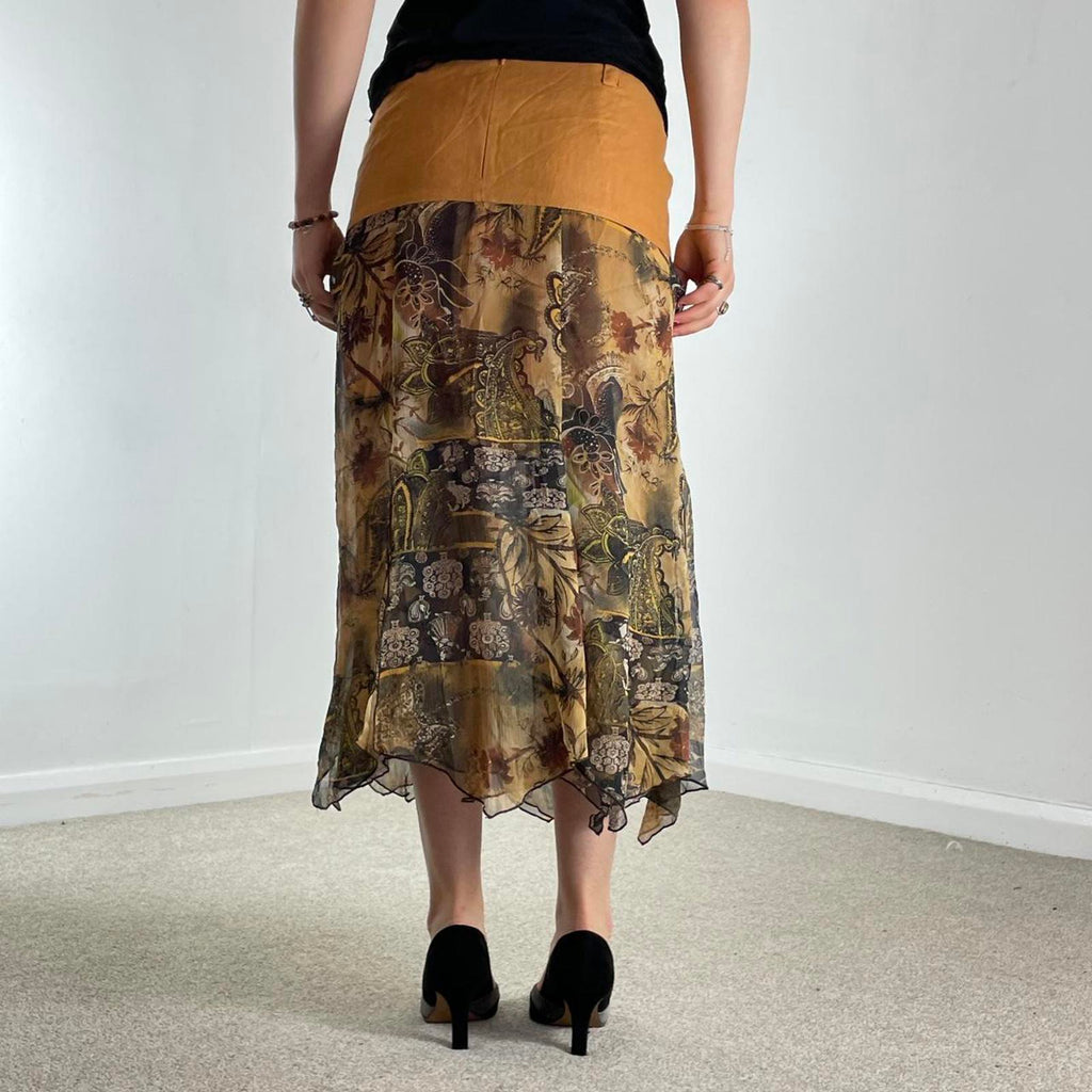 Tan bohemian multi layred mesh skirt