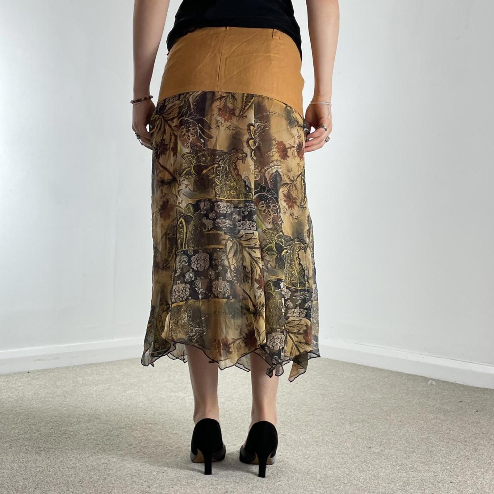 Tan bohemian multi layred mesh skirt