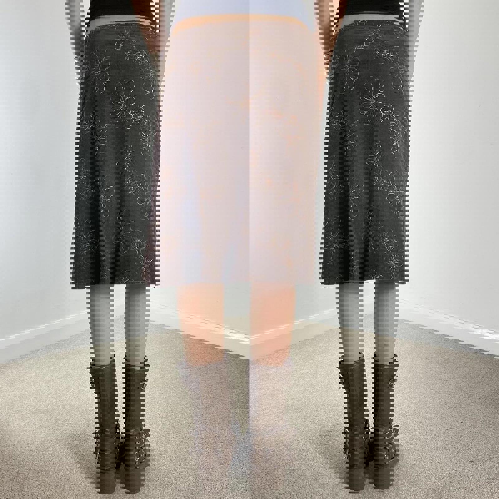 00's floral brown midi skirt