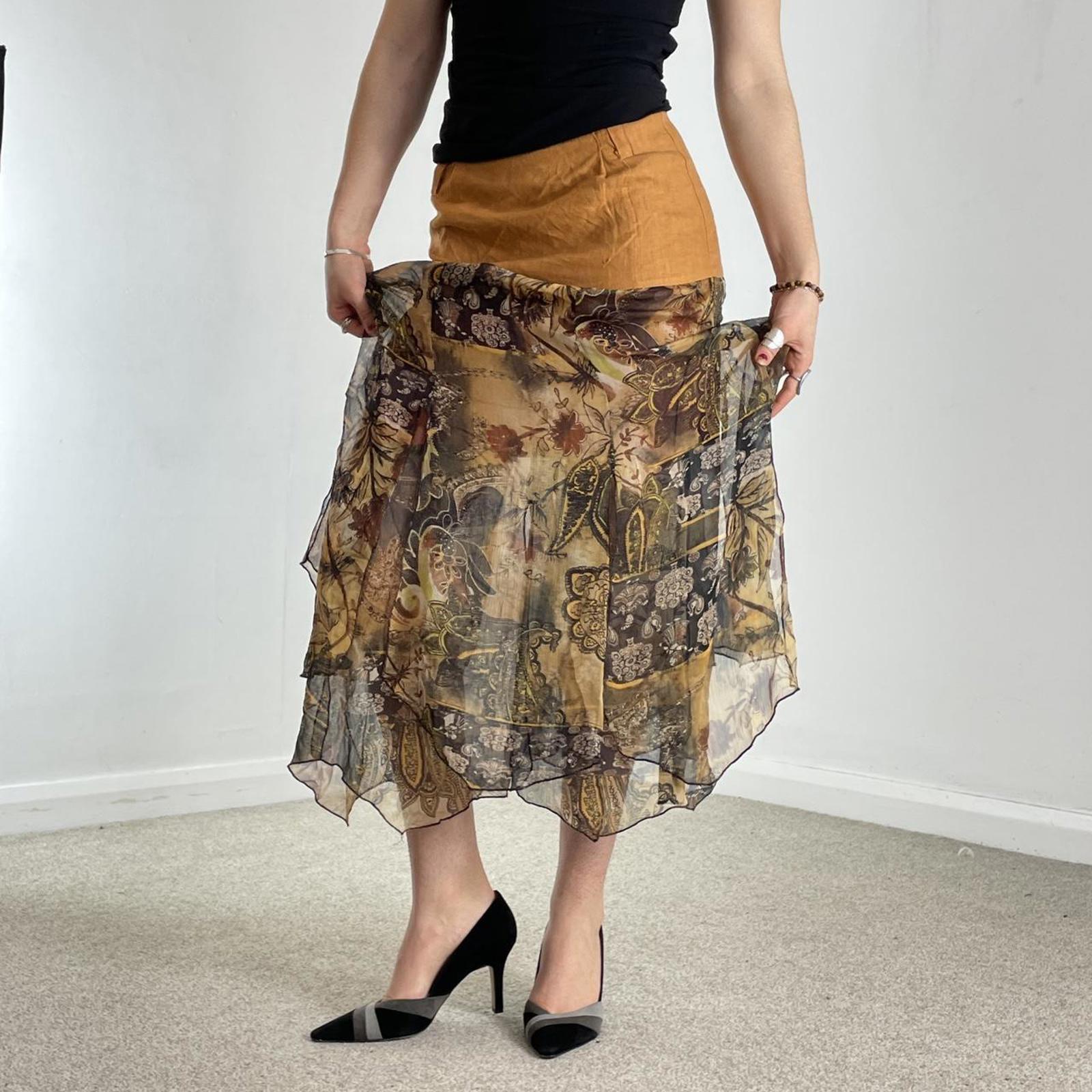 Tan bohemian multi layred mesh skirt