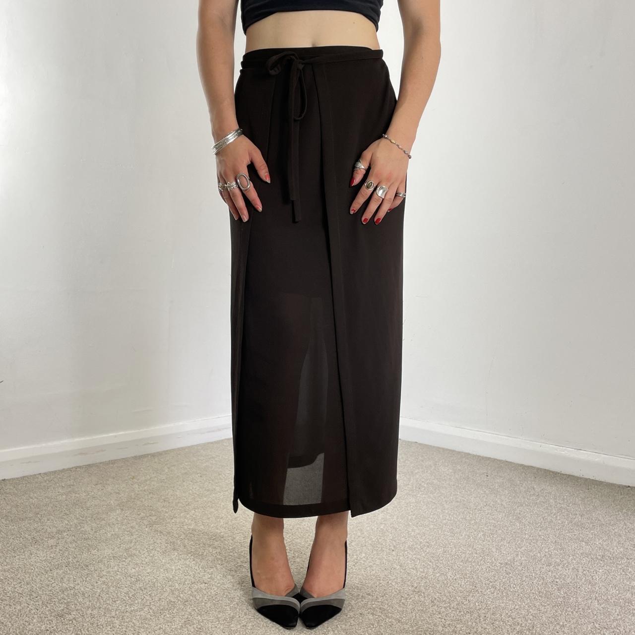 Vintage full length mesh alt wrap brown skirt slits up the sides