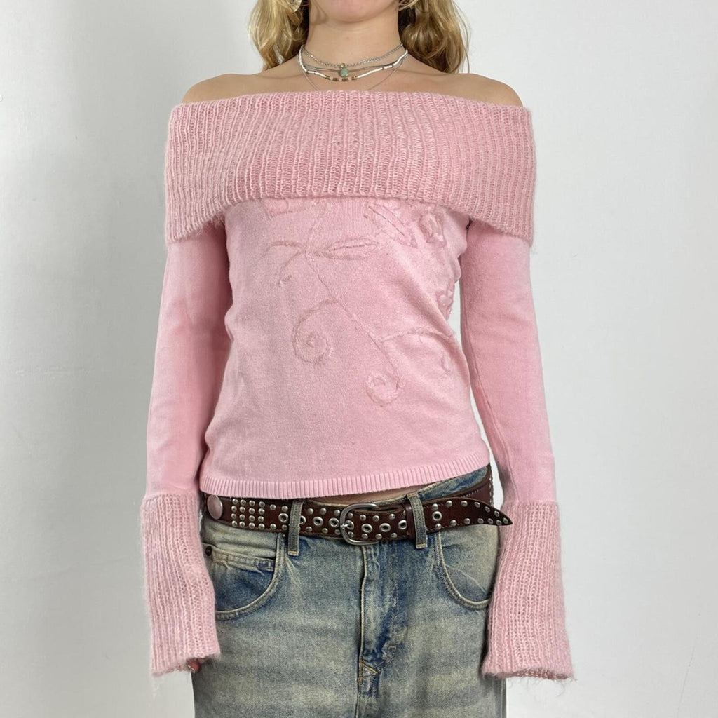 Pink embellished, crochet long sleeve top with beads