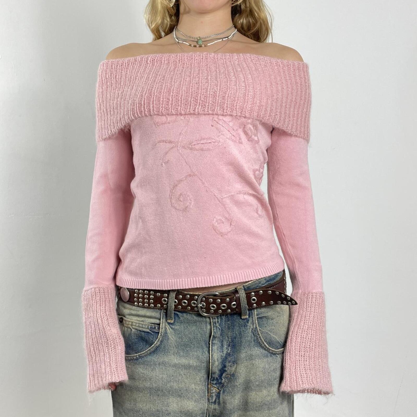 Pink embellished, crochet long sleeve top with beads