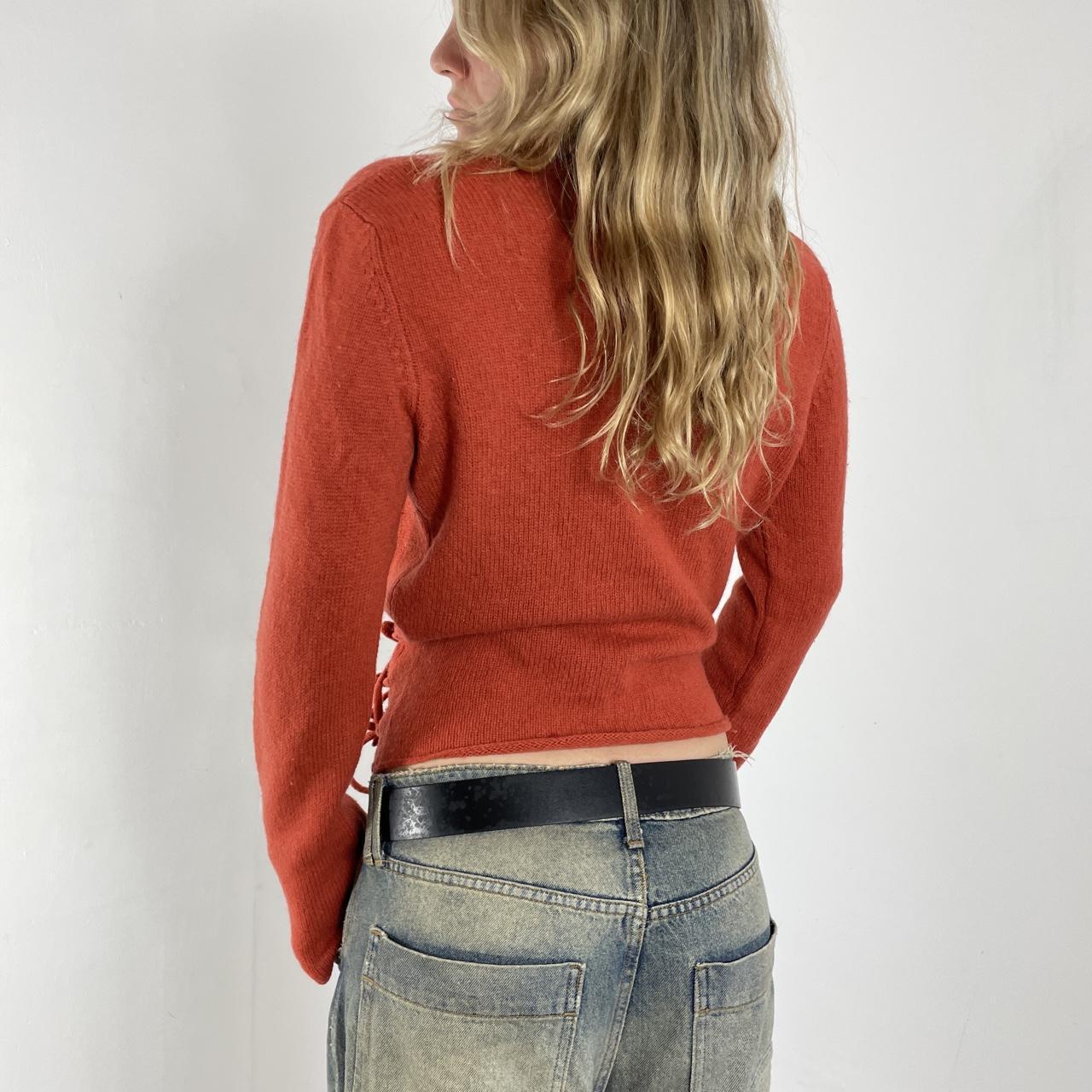 Burnt orange wool v neck long sleeve wrap jumper