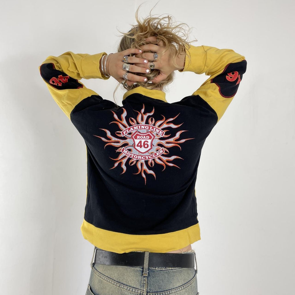 Vintage yellow and black graphic racer zip up
