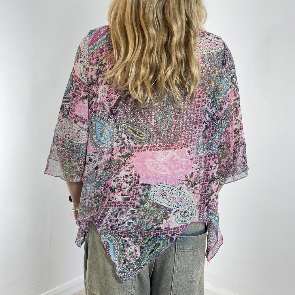Bohemian multi coloured flowy bell sleeve top