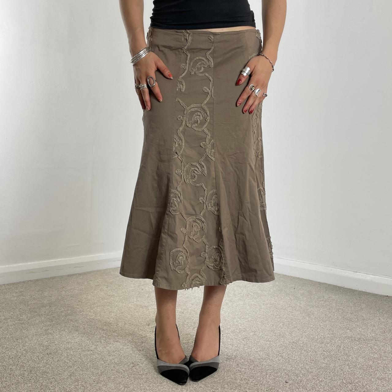 Cream/brown ish fishtale low rise midi skirt
