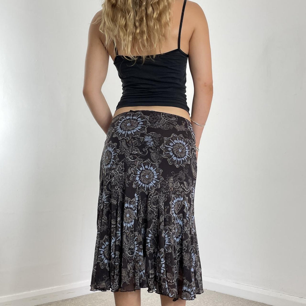 00's double mesh floral midi skirt