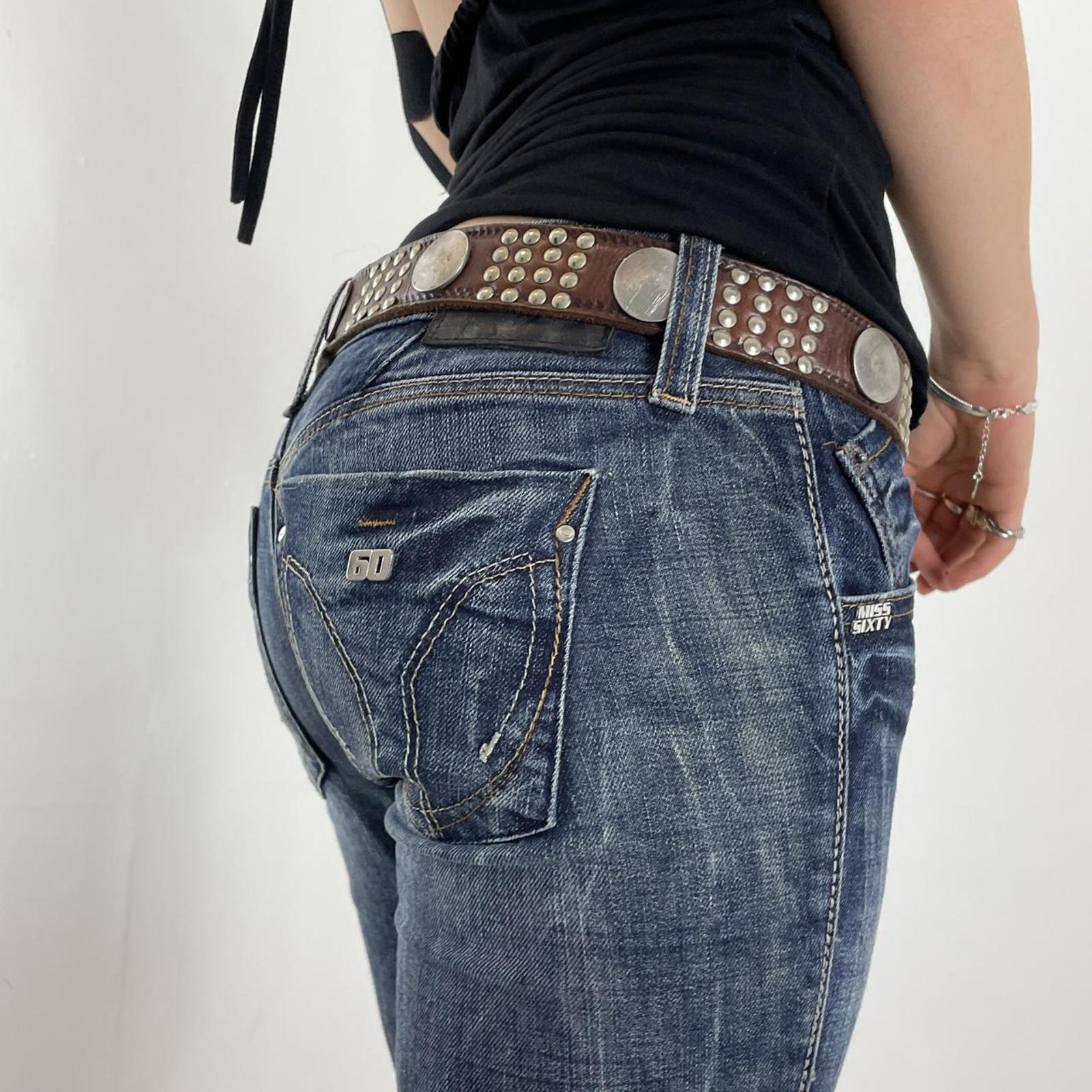 Y2K Miss Sixty lowrise bootcut jeans navy raw wash with contrastiching and embelishments