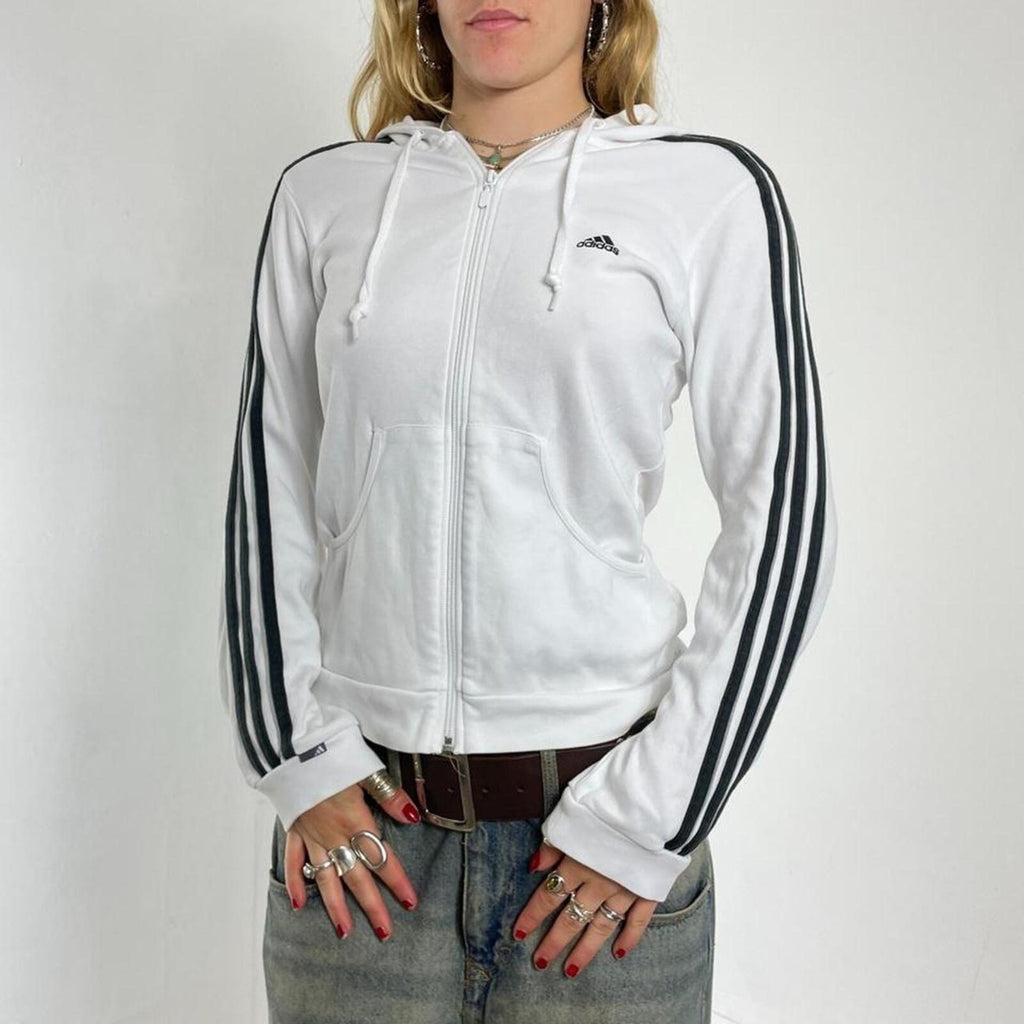 Vintage white and black three stripe addidas zip up jacket