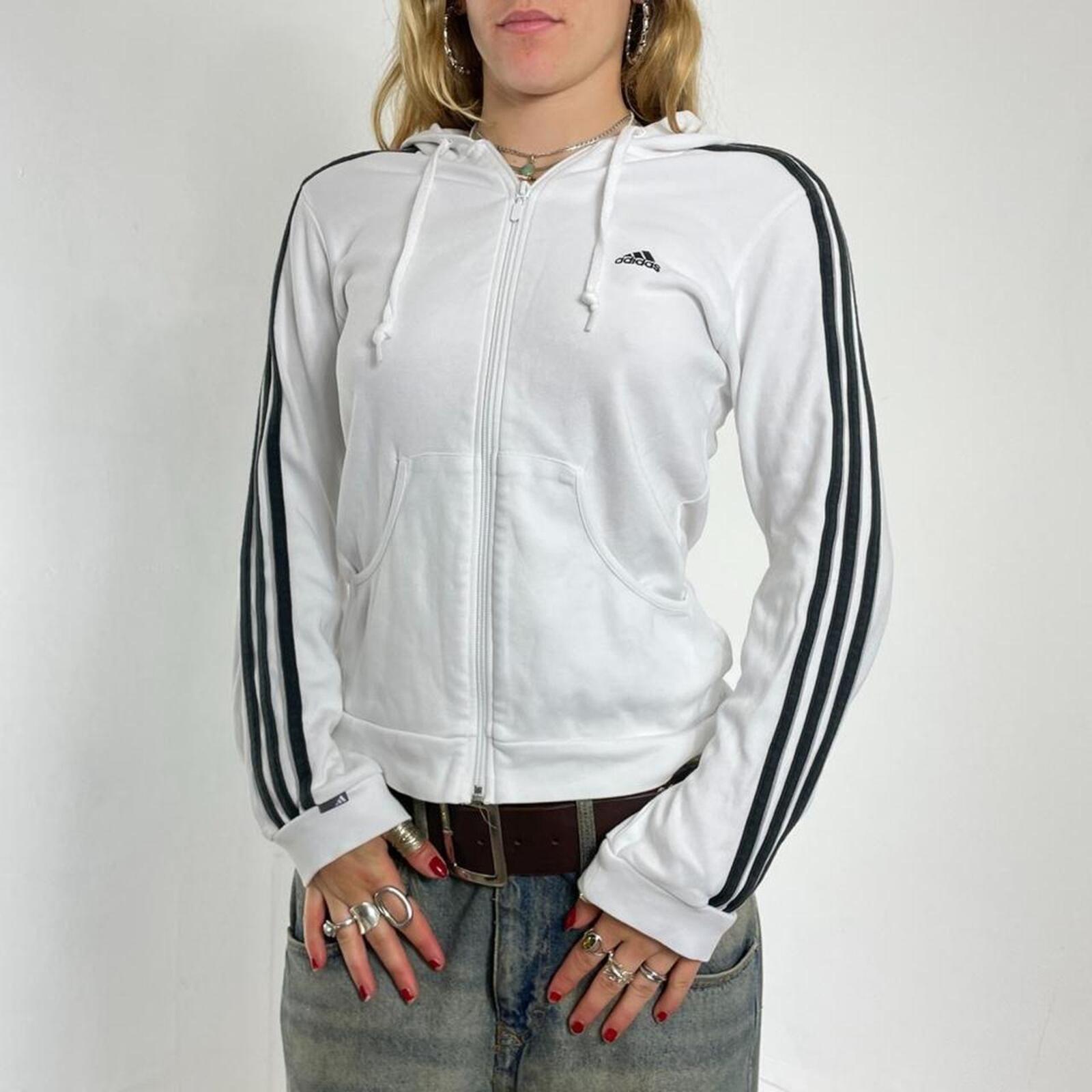 Vintage white and black three stripe addidas zip up jacket