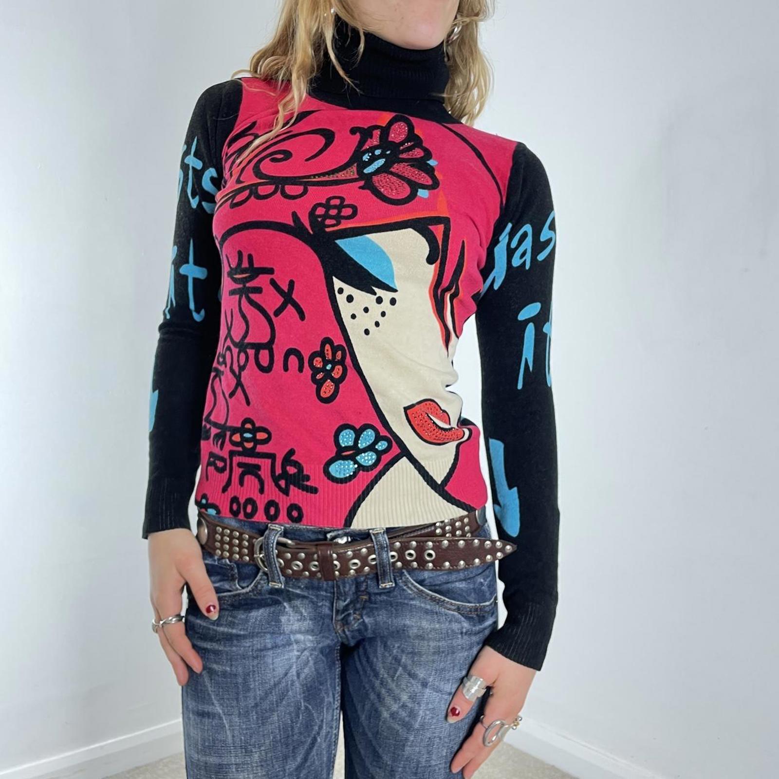 Vintage Graphic face words turtle neck long sleeve top