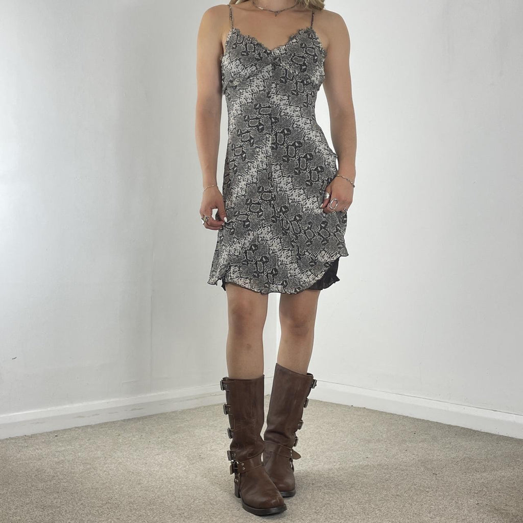 Brown and white snake print mini dress