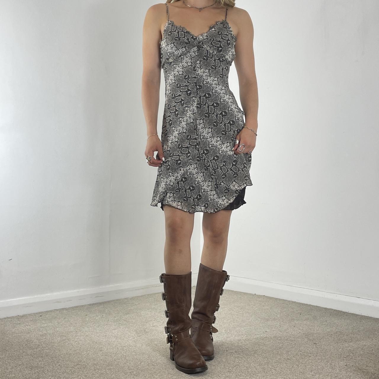 Brown and white snake print mini dress