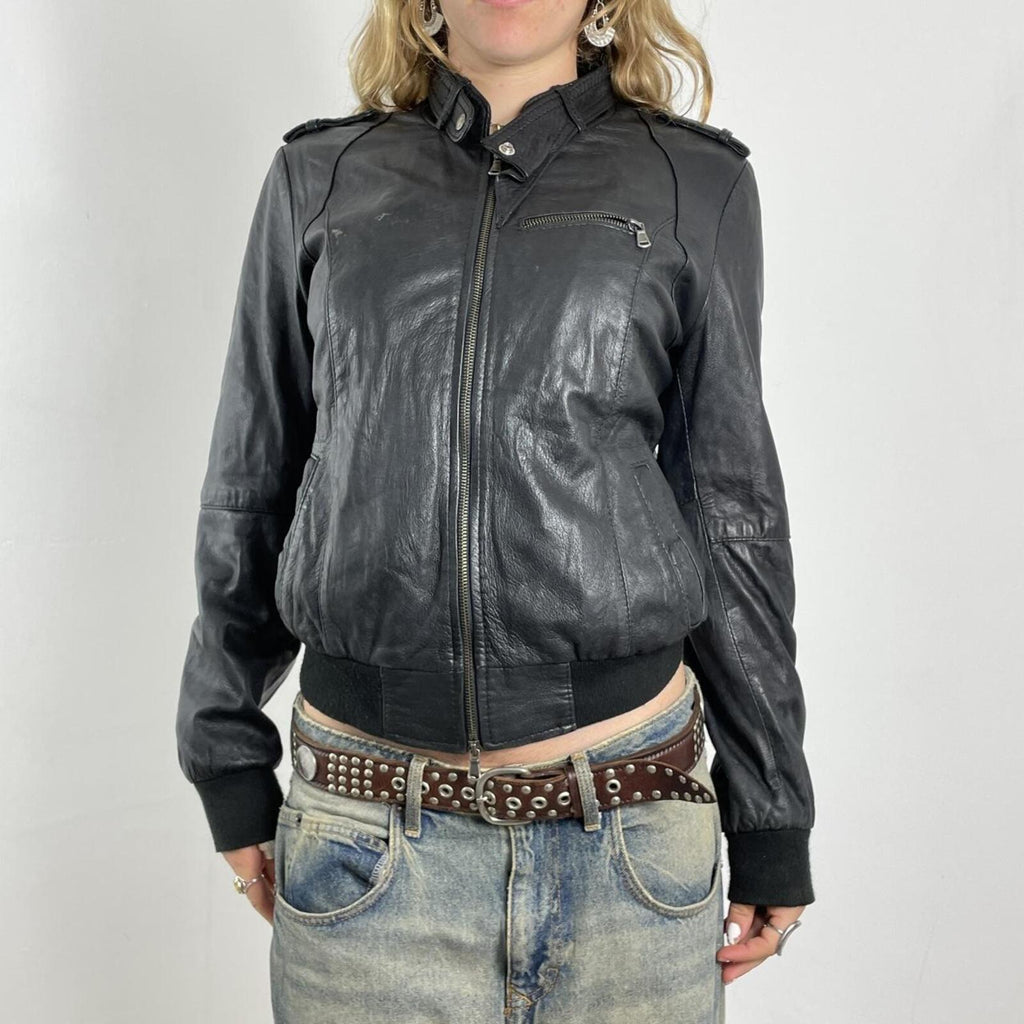 Vintage black leather bomber jacket