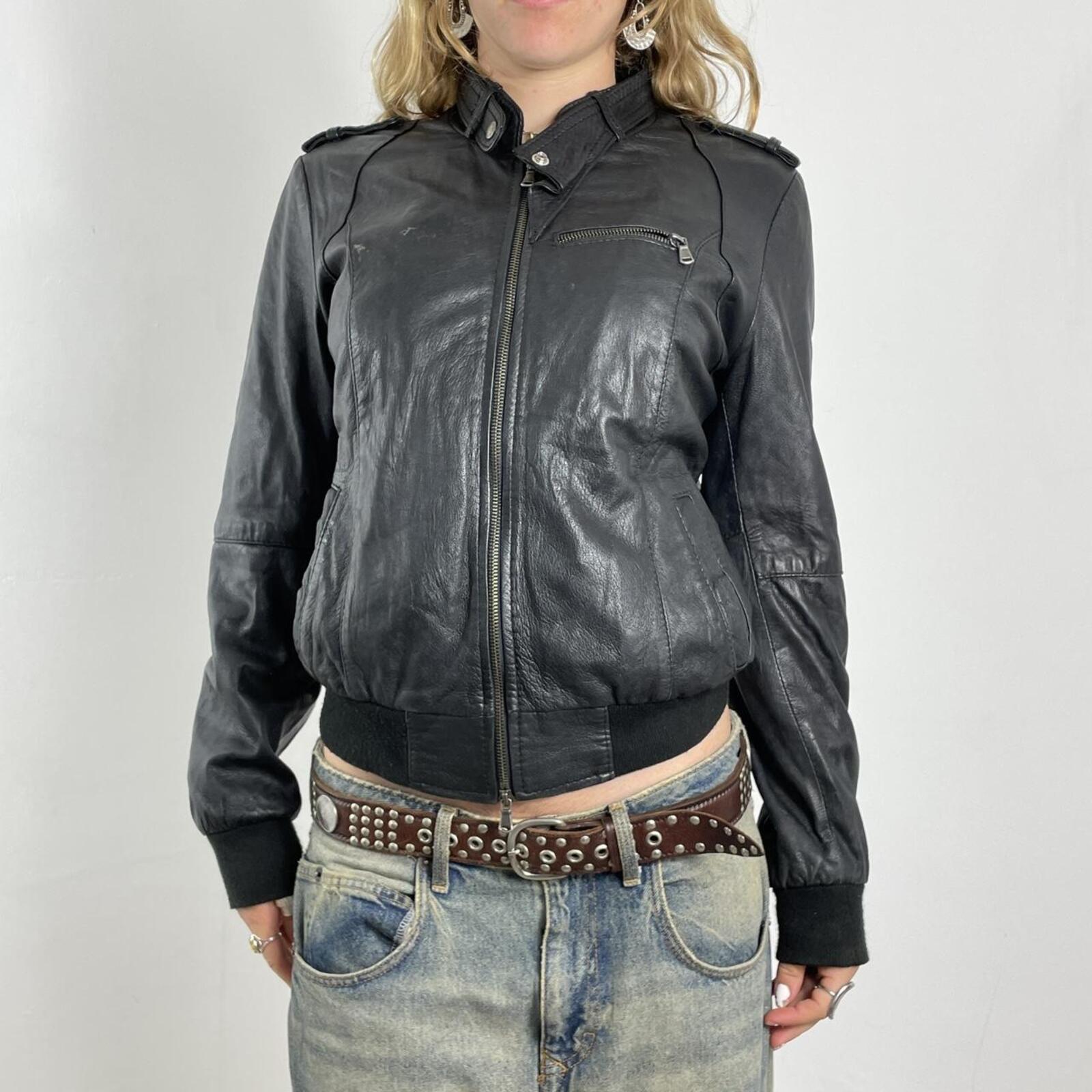 Vintage black leather bomber jacket