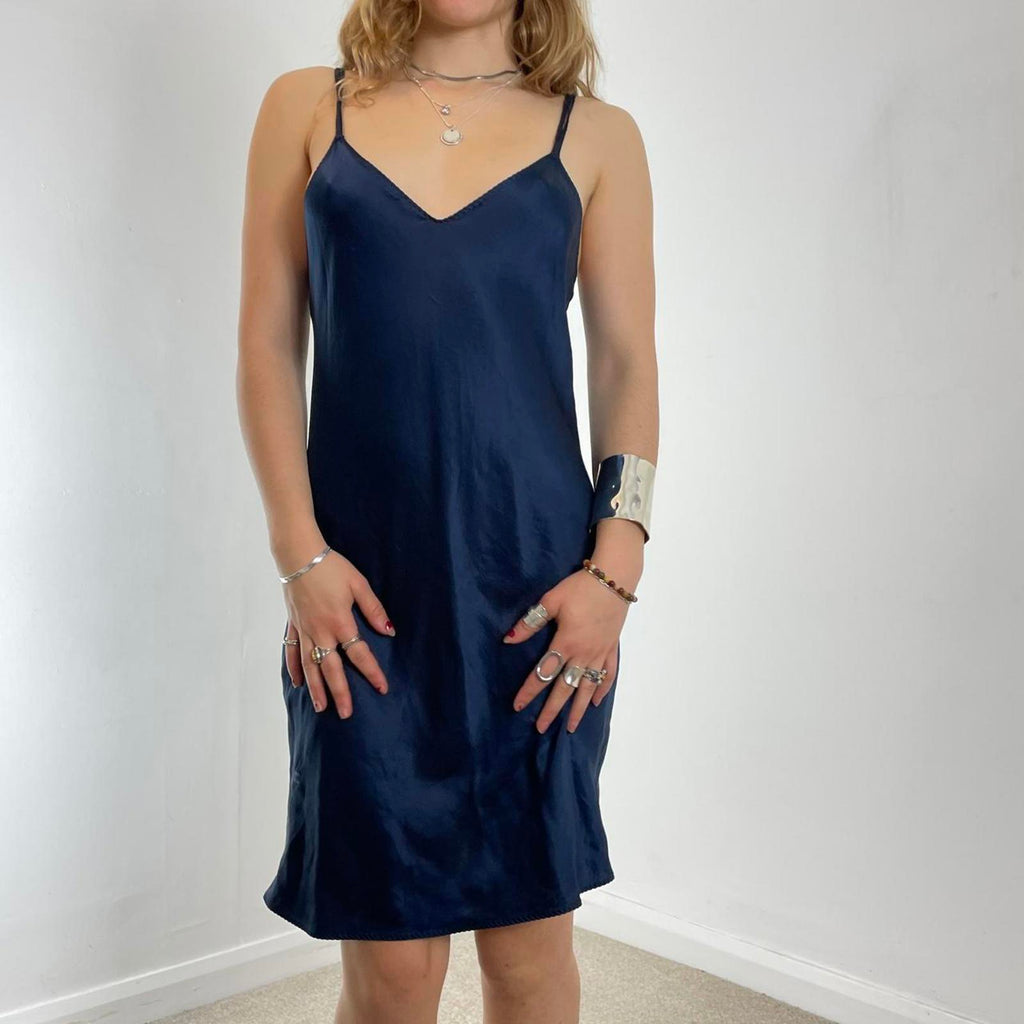Sliky navy blue v neck slip dress
