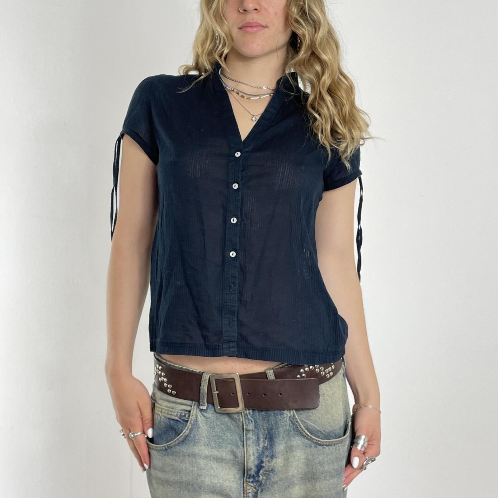 Etam navy blue loose button up shirt