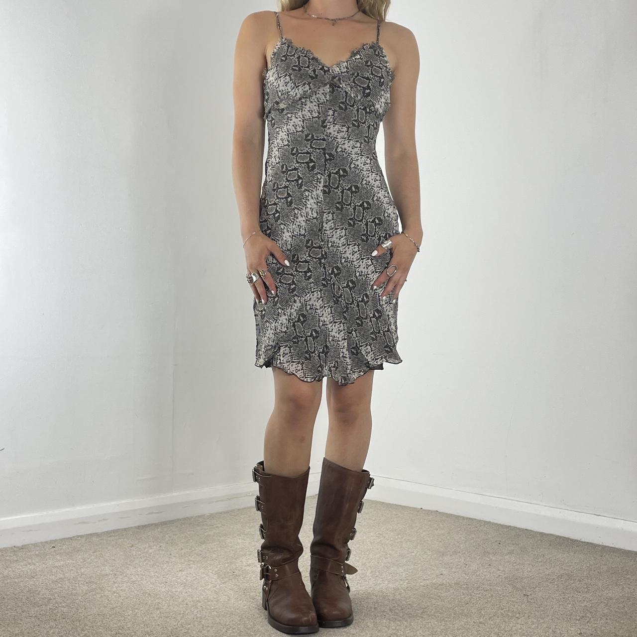 Brown and white snake print mini dress
