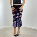 Purple velvet and floral midi skirt