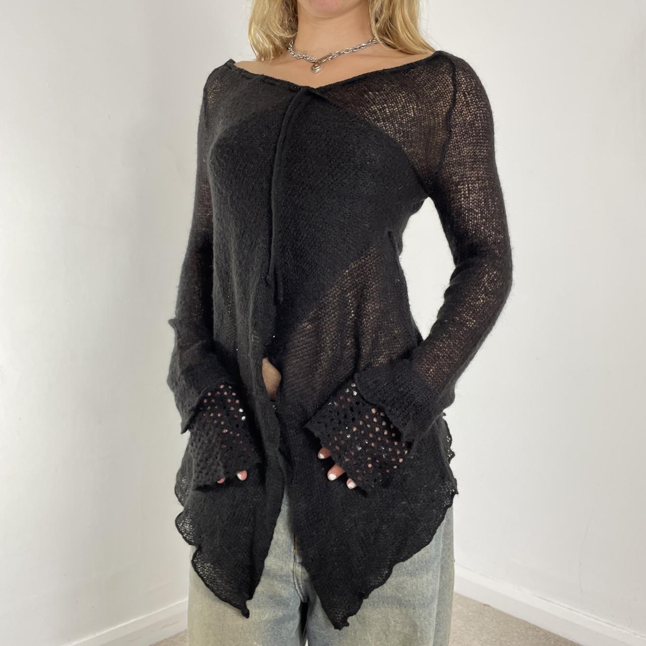 Black wool avant-garde flared long-sleeve top/jumper