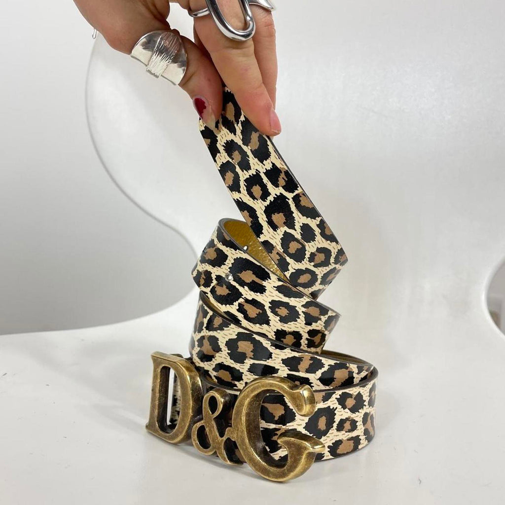 Vintage Dolce & Gabbana leopard gold buckle spell out belt