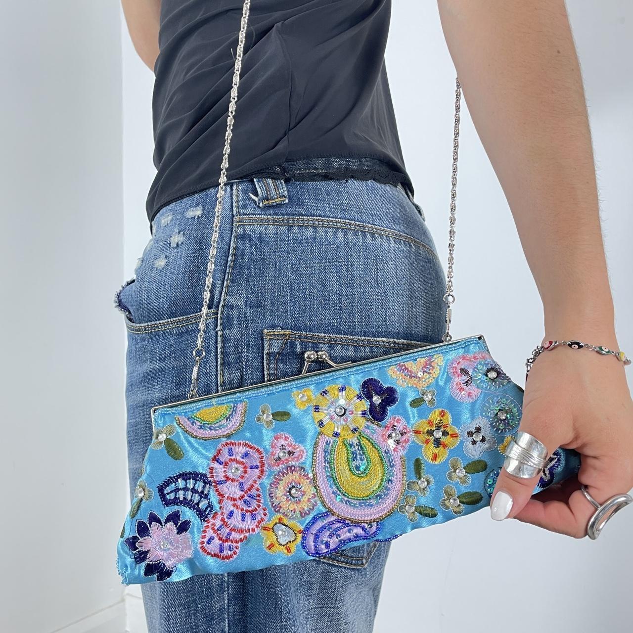 Beaded baby plue clutch bag