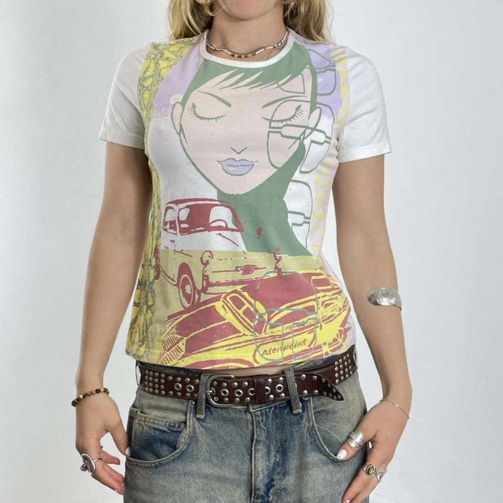 White graphic print face tee