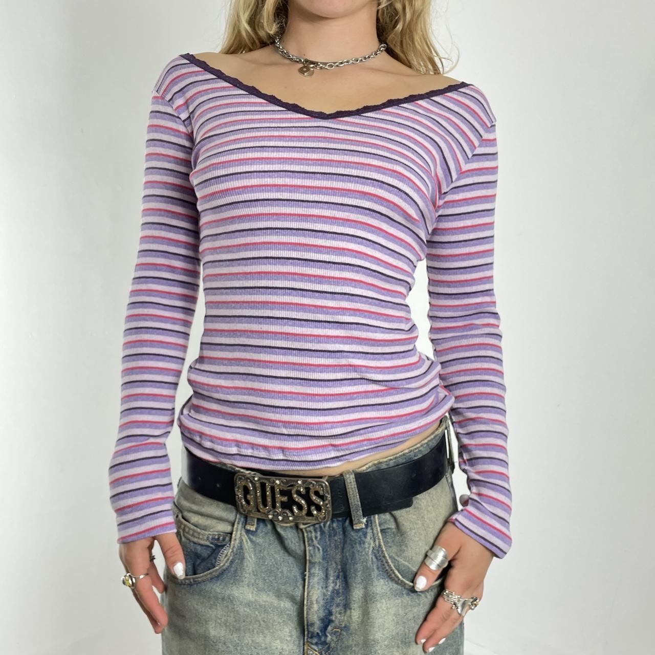 Boatneck striped long sleeve cotton top